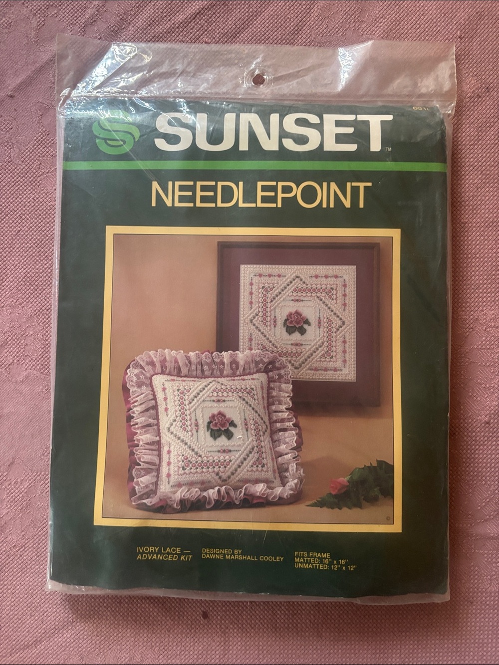 Needlepoint Floral Pillow Kit in Ivory and Pink